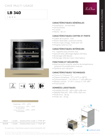 Product information | LE CHAI LB340 Cave à vin encastrable Manuel utilisateur | Fixfr