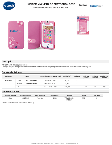 Product information | Vtech de protection KidiCom Max Rose Etui enfant Product fiche | Fixfr