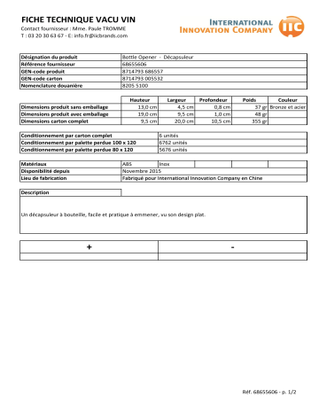 Product information | Vacuvin Bronze Décapsuleur Product fiche | Fixfr