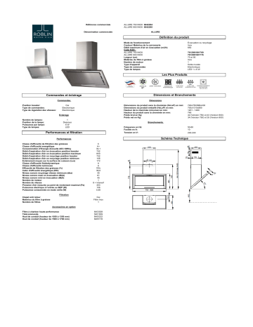 Product information | Roblin ALLURE 900 INOX Hotte décorative murale Product fiche | Fixfr