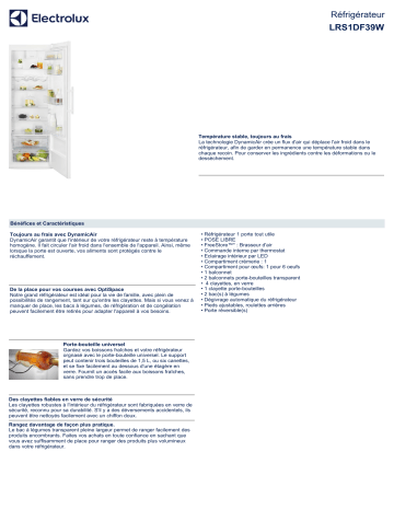 Product information | Electrolux LRS1DF39W Réfrigérateur 1 porte Product fiche | Fixfr