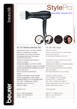 Beurer HC50DC Sèche cheveux Product fiche