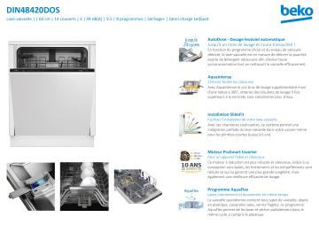 Product information | Beko DIN48420DOS AutoDose Lave vaisselle tout intégrable Manuel utilisateur | Fixfr