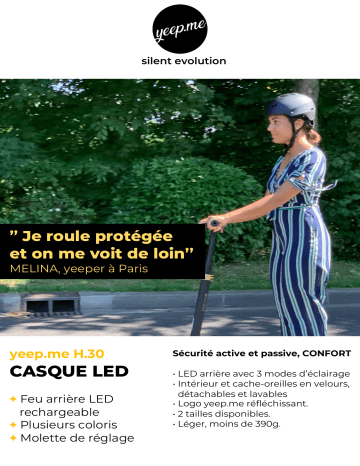 H.30 LED Gris foncé L/XL | H.30 LED Gris foncé S/M | H.30 LED Blanc S/M | Product information | Yeep.Me H.30 LED Blanc L/XL Casque Product fiche | Fixfr