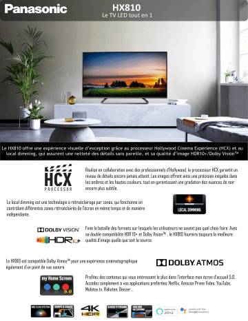Product information | Panasonic TX-65HX810E TV LED Product fiche | Fixfr