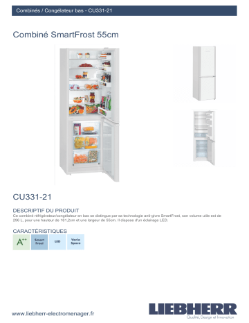 Product information | Liebherr CU331-21 Réfrigérateur combiné Product fiche | Fixfr