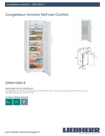 Product information | Liebherr GNW1860-8 Congélateur armoire Product fiche | Fixfr