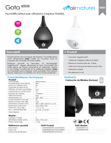 GOTA Blanc | Product information | Air And Me GOTA Black Humidificateur Product fiche | Fixfr