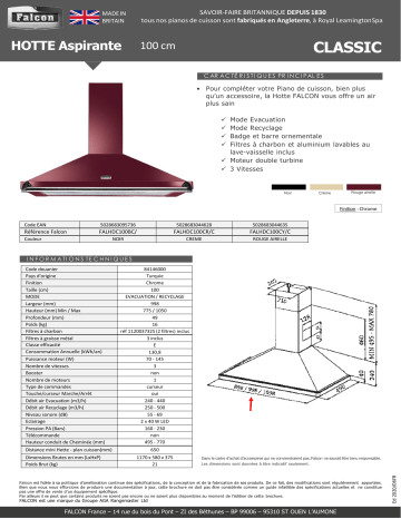 100 NOIR BAR&BADG CHROME | Product information | Falcon 100 ROUGE BAR&BADG CHROME Hotte grande largeur Product fiche | Fixfr