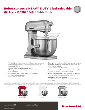 Product information | Kitchenaid BOL 6.9L INOX BROSSE 5KC7SB Bol Product fiche | Fixfr