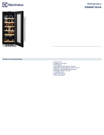 Product information | Electrolux ERW0673AOA Cave à vin encastrable Product fiche | Fixfr