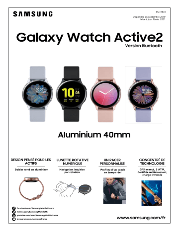 Galaxy Watch Active2 Rose Alu 40mm | Galaxy Watch Active2 Or Rose Alu 40mm | Product information | Samsung Galaxy Watch Active2 Noir Alu 40mm Montre connectée Product fiche | Fixfr