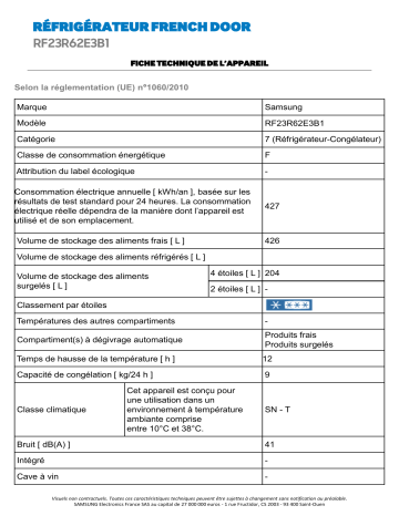 Product information | Samsung RF23R62E3B1 Réfrigérateur multi portes Product fiche | Fixfr