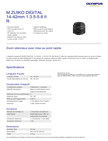 Product information | Olympus Pen E-PL8 marron + 14-42mm EZ Appareil photo Hybride Product fiche | Fixfr