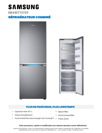 Product information | Samsung RB41R7737S9 Réfrigérateur combiné Product fiche | Fixfr