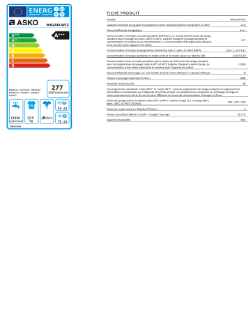 Product information | Asko W6124X. Lave linge hublot Manuel utilisateur | Fixfr