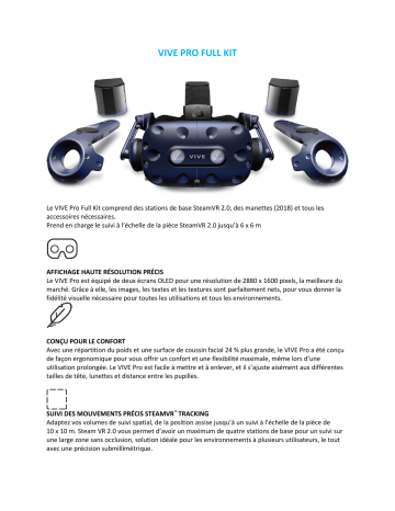 Product information | HTC Vive Pro Full Kit Casque de réalité virtuelle Product fiche | Fixfr