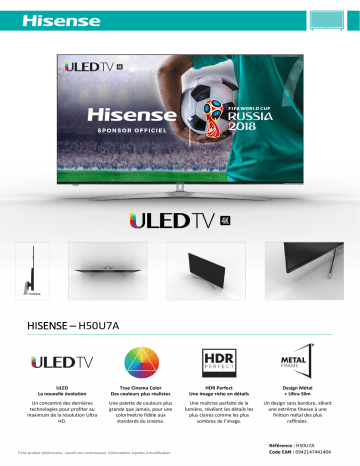 Product information | Hisense H50U7A TV LED Product fiche | Fixfr