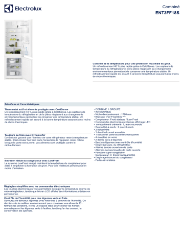 Product information | Electrolux ENT3FF18S Réfrigérateur 2 portes encastrable Product fiche | Fixfr
