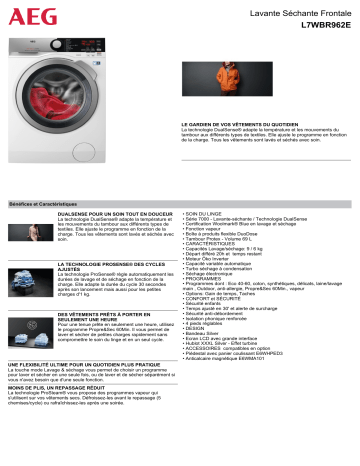 Product information | AEG L7WBR962E/ Lave linge séchant hublot Product fiche | Fixfr