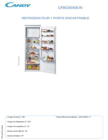 Product information | Candy CFBO3550E/N Réfrigérateur 1 porte encastrable Product fiche | Fixfr