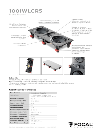 Product information | Focal 100 IW LCR5 Enceinte encastrable Product fiche | Fixfr