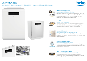 Product information | Beko EX DEN4842421W Lave vaisselle 60 cm Manuel utilisateur | Fixfr