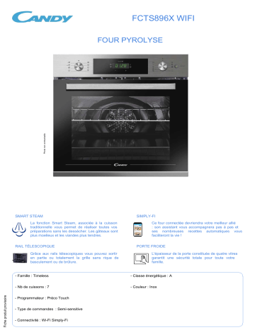 Product information | Candy FCTS896X WIFI Four encastrable Product fiche | Fixfr