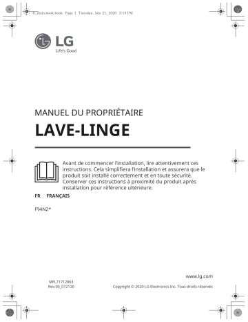 Manuel du propriétaire | LG F94N25WHS Lave linge hublot Owner's Manual | Fixfr