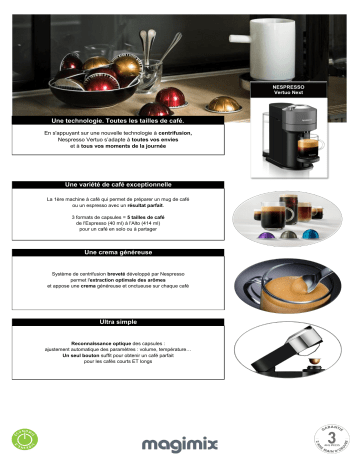 Product information | Magimix 11719 VERTUO NEXT NOIR MAT Nespresso Vertuo Product fiche | Fixfr