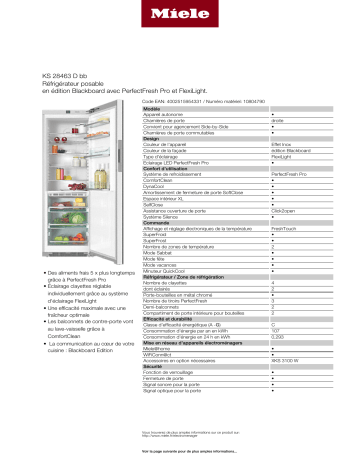 Product information | Miele KS 28463 D bb Réfrigérateur 1 porte Product fiche | Fixfr