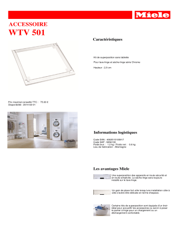 Product information | Miele WTV 501 Kit de superposition Product fiche | Fixfr