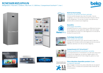 Product information | Beko RCNE560E40ZLXPHUN HygieneShield Réfrigérateur combiné Manuel utilisateur | Fixfr