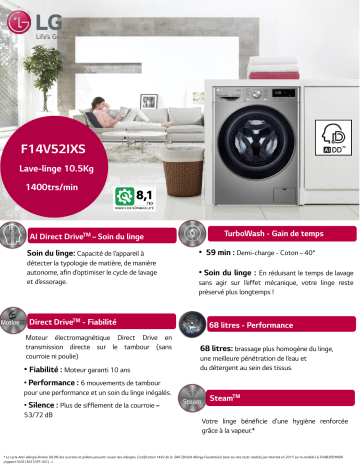 Product information | LG F14V52IXS Lave linge hublot Product fiche | Fixfr