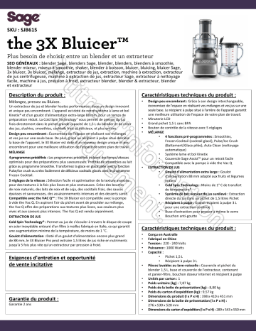 Product information | Sage Appliances 3X Bluicer Extracteur de jus Product fiche | Fixfr