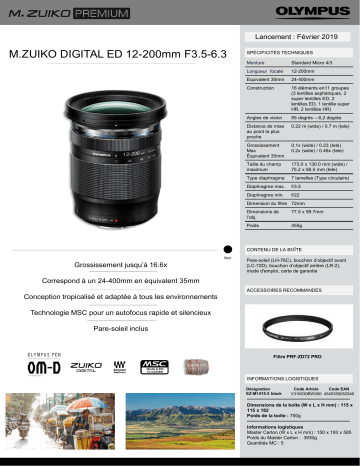 Product information | Olympus 12-200mm F3.5-6.3 noir Objectif pour Hybride Product fiche | Fixfr