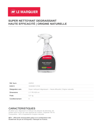 Product information | Le Marquier NETTOYANT DEGRAISSANT NATUREL 750 ML Dégraissant Product fiche | Fixfr
