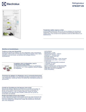 Product information | Electrolux EFB3DF12S Réfrigérateur 1 porte encastrable Product fiche | Fixfr