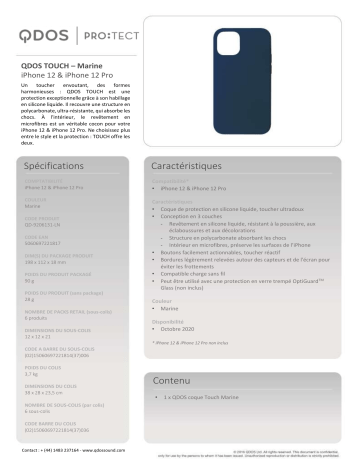 Product information | Qdos iPhone 12/12 Pro Touch bleu Coque Product fiche | Fixfr