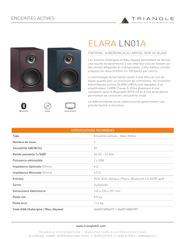 Product information | Triangle LN01A ELARA Gris Lin X2 Enceinte bibliothèque Product fiche | Fixfr