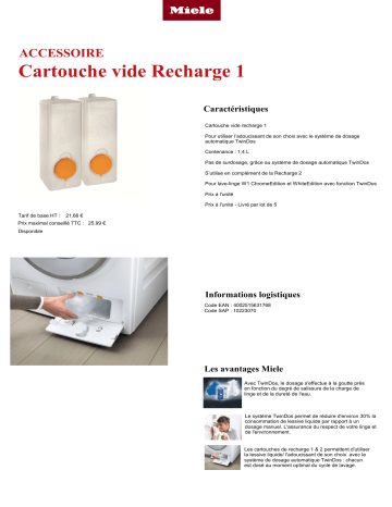 Product information | Miele vide - recharge 1 Cartouche recharge lessive Product fiche | Fixfr