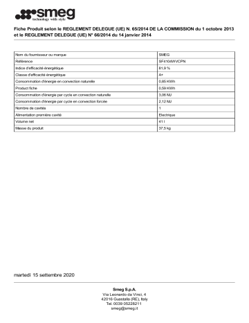 Product information | Smeg SF4104WVCPN Four encastrable Product fiche | Fixfr