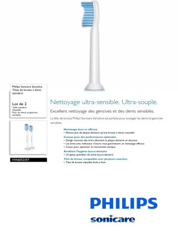 Product information | Philips Sonicare - HX6052/07 Brossette dentaire Product fiche | Fixfr