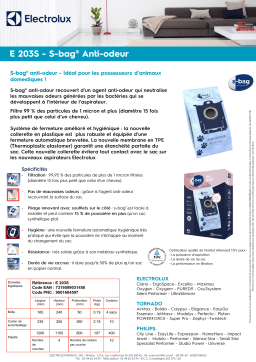 Electrolux E203S S bag Anti-Odeurs Sac aspirateur Product fiche