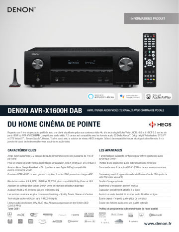 Product information | Denon AVRX1600H DAB Black Ampli Home Cinema Product fiche | Fixfr