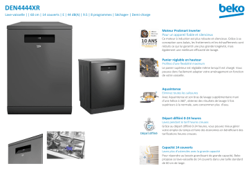Product information | Beko DEN4444XR Lave vaisselle 60 cm Manuel utilisateur | Fixfr