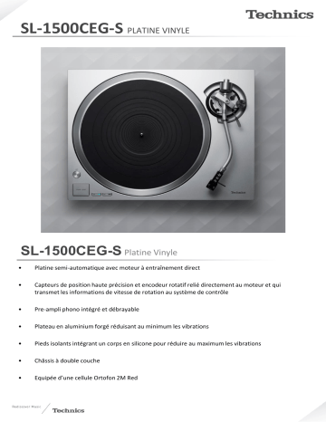 Product information | Technics SL-1500CEG-S Platine vinyle Product fiche | Fixfr