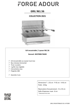 Forge Adour encastrable inox 961.56 Barbecue charbon Product fiche