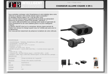 Product information | TNB 2 entrées allume cigare + ports USB 4.8A Chargeur allume-cigare Product fiche | Fixfr