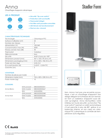 Product information | Stadler Form ANNA0005 Noir Chauffage soufflant Product fiche | Fixfr